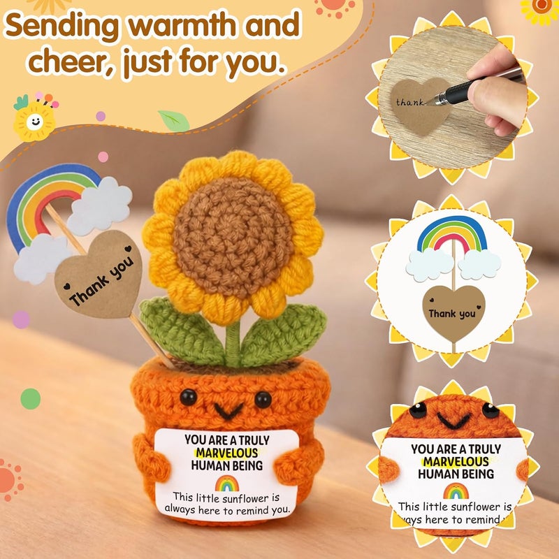 Frabaca Crochet Sunflower with Positive Vibes Card – Christmas Stocking Stuffer Marvelous Human Being Reminder for Coworker, Teacher, Employee, Boss, Friend – Birthday, Thank You, Farewell Gift for Women, Men - Image 2