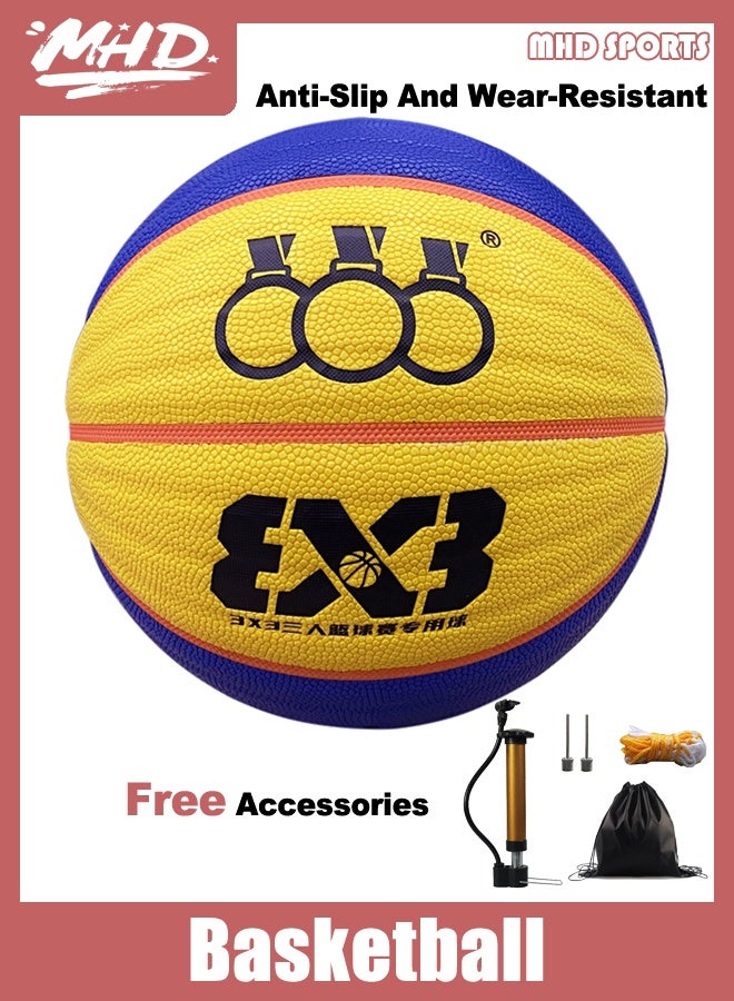 MHD Size 7 Official Game Basketball - Non - Slip & Durable for Indoor/Outdoor Concrete Courts - Includes Bag, Pump, Needle & Net - Image 1