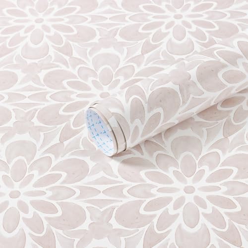 EeeComing Pink Peel and Stick Wallpaper Modern Contact Paper Boho Wall Paper Floral Removable Wallpaper for Bedroom Self Adhesive Roll for Countertop Cabinet Drawer Vinyl 197 x173 - Image 1