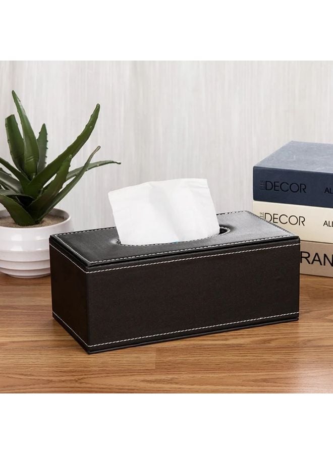 Black Leather Tissue Box Desktop Household Paper Holder Home Essential - Image 1