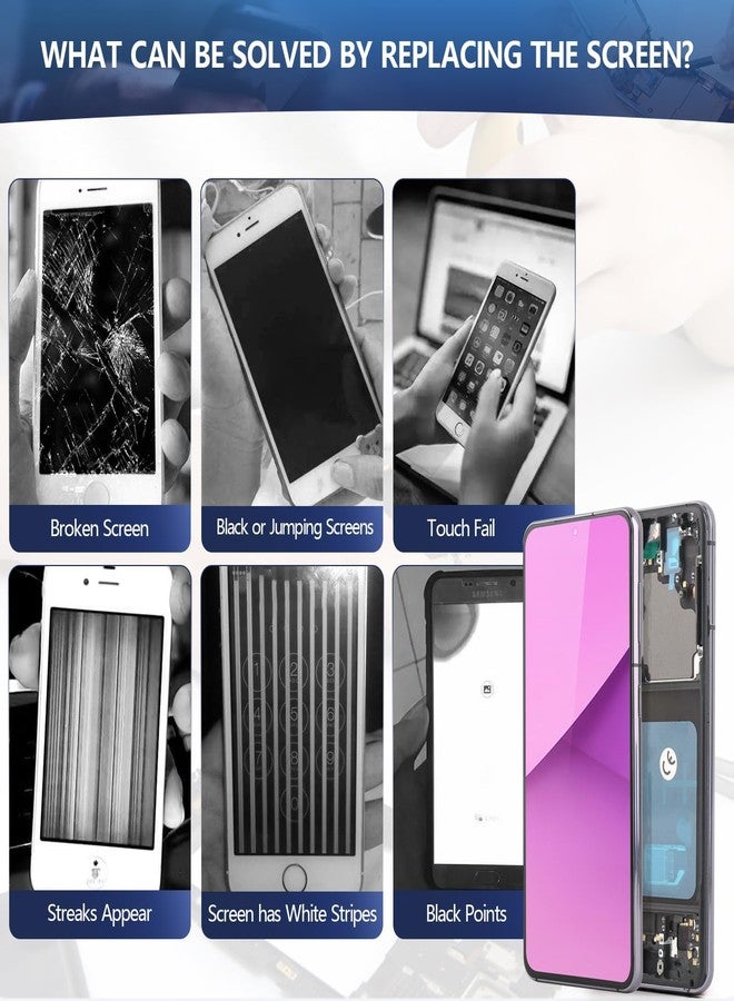 شاشة OLED بديلة لهاتف سامسونج جالاكسي S21 5G، شاشة LCD تعمل باللمس، مجموعة محول رقمي لهاتف سامسونج S21 5G G991 SM-G991U SM-G991B مع أدوات (تدعم بصمة الإصبع، إطار أسود) - Image 2