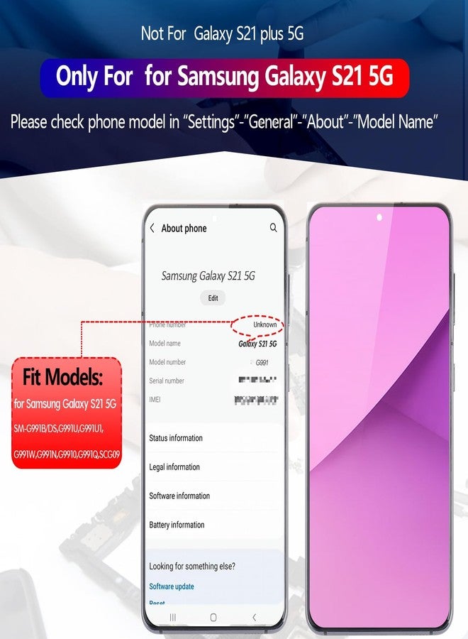 شاشة OLED بديلة لهاتف سامسونج جالاكسي S21 5G، شاشة LCD تعمل باللمس، مجموعة محول رقمي لهاتف سامسونج S21 5G G991 SM-G991U SM-G991B مع أدوات (تدعم بصمة الإصبع، إطار أسود) - Image 3