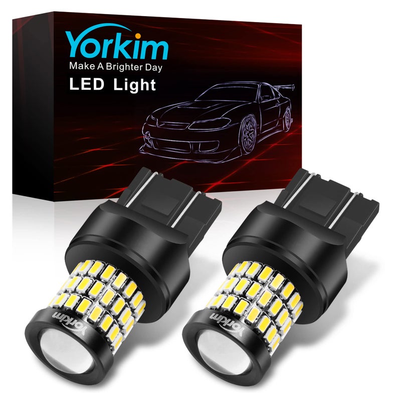 لمبة يوركيم فائقة السطوع 7440 LED بيضاء T20 لمبة LED 7441 7443 7444 W21W للاحتياطي عكس الضوء ضوء الفرامل ضوء الذيل ضوء إشارة الانعطاف عبوة من 2 بيضاء