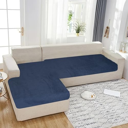 KINGLY Premium Velvet Sofa Cover for L Shape (3+3, 6 Seater) | Full Coverage, Anti-Skid | 175 cm x 66 cm x 2 pc| VelSoft Admiral Blue | Washable Sofa Protector Mat for Home Use - Image 1
