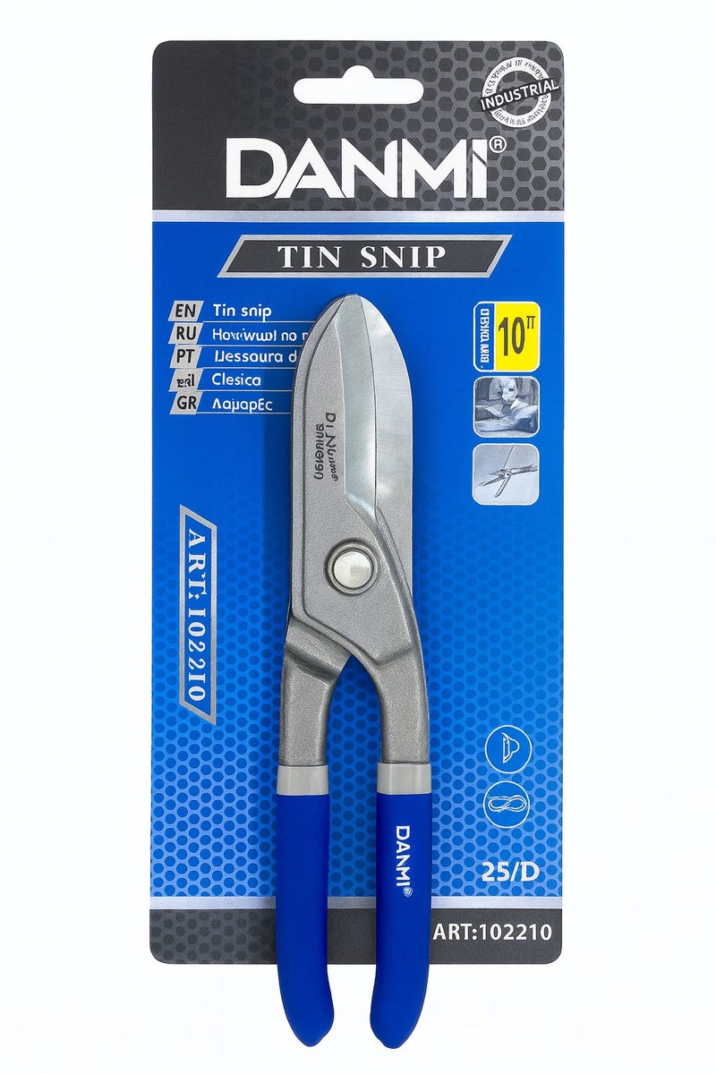 DANMI Tin Snip, Model ART:210210 – 10" (250 mm) Straight Blades with Non-Slip Handles – Industrial Use - Image 1