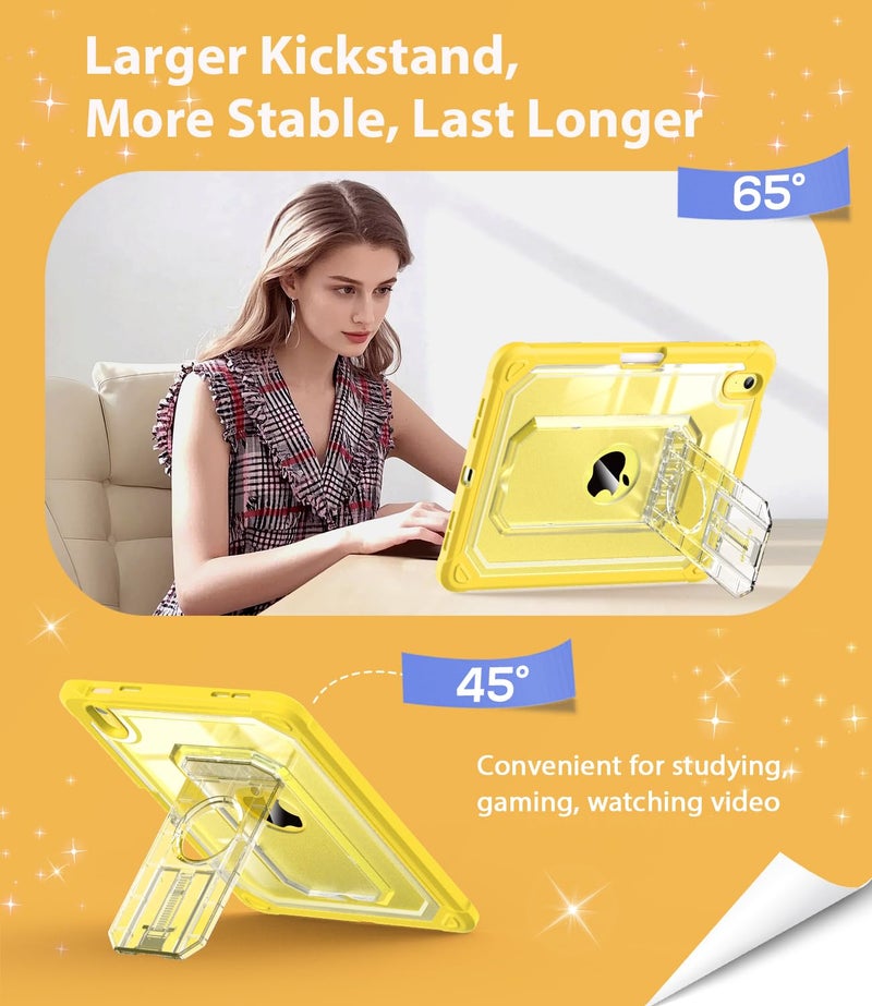 Cantis Case for iPad A16 11 Inch 2025/ iPad 10th Generation 2022 (10.9 inch) with Screen Protector & Pencil Holder, 11th Generation Case with Larger Stable Stand, Clear+Yellow - Image 4