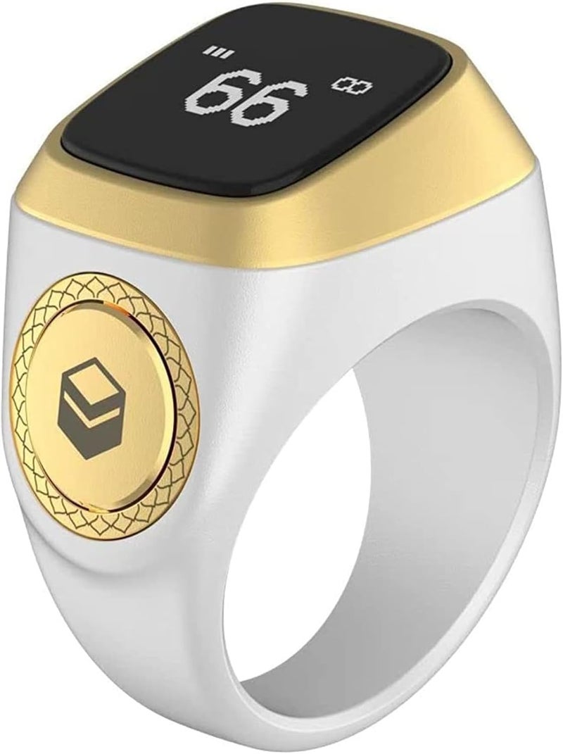 Smart Tasbih Zikr Ring E01, Muslim Prayer Timing Reminder, Oled Display, Tasbih Counter, Smart Ring, Tasbih Ring, Wearable Technology, 5 Time App Notification (White, 22mm) - Image 1