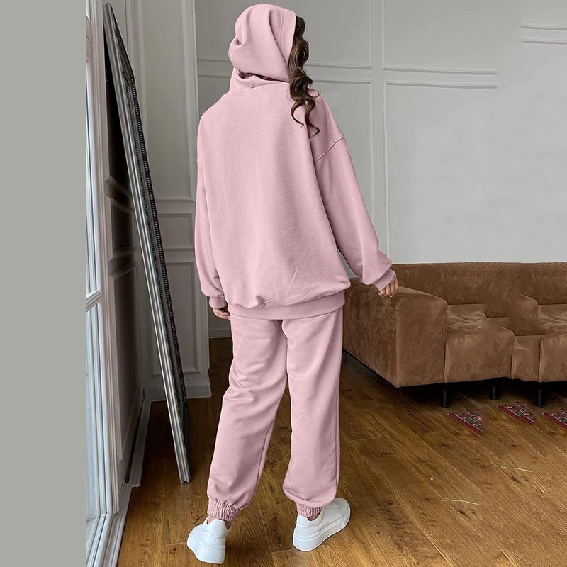 klarako Womens Hooded Tracket Soild Long Sleeves Sweatshirt and Trouser with Pocket Outdoor Sport Casual 2 Piece Outfits - Image 4