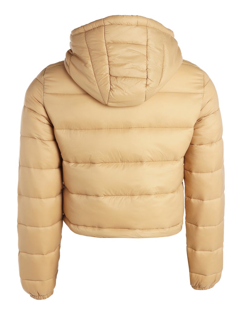 London Rag Taupe Cropped Down Hooded Jacket - Image 5
