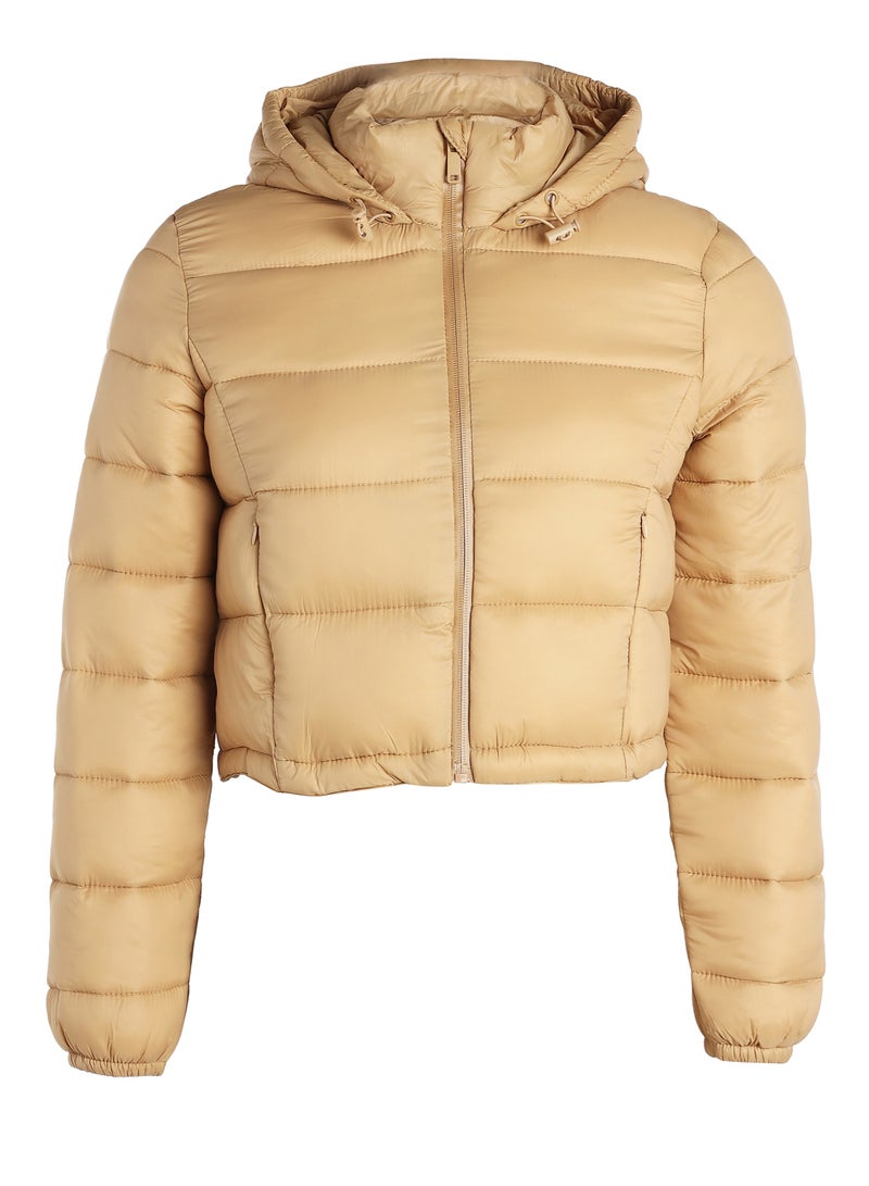 London Rag Taupe Cropped Down Hooded Jacket - Image 4