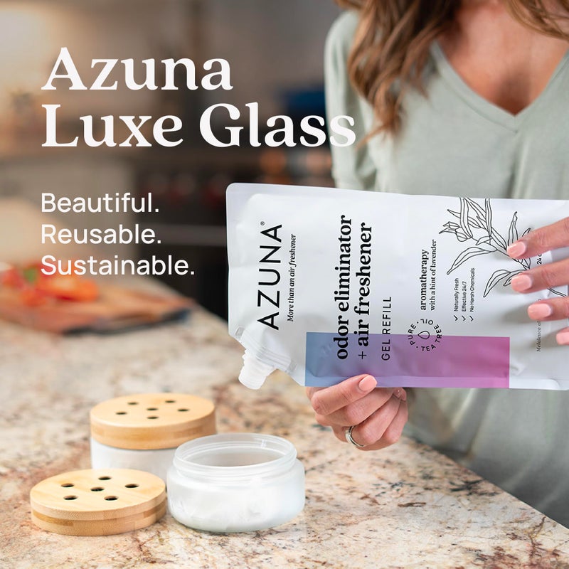 Azuna Air Freshener & Odor Eliminator Gel 4 Room Kit, Includes (4) 8 oz. Unfilled Luxe Glass Jars & 24 oz. Refill with Lavender & Tea Tree Essential Oil, Aromatherapy, Works 24/7 for 60-90 Days - Image 4