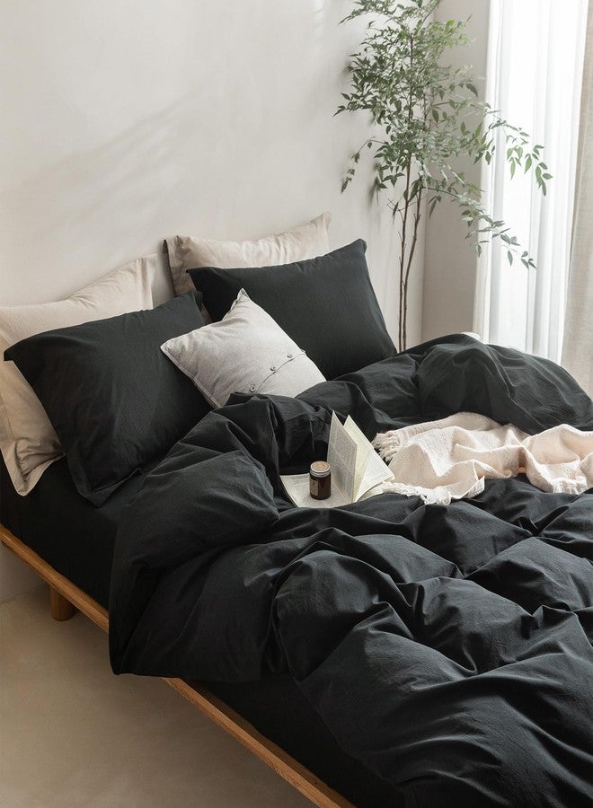 BDEAR Linen Feel Black Duvet Cover Oversized Queen Size 98'' L x 98'' W, Percale 100% Washed Cotton Duvet Cover with Zipper Closure Plus 2 Pillowcases, Oeko TEX Standard 100 Certificated - Image 2
