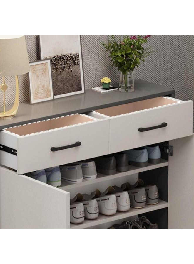 إيونتو خزانة أحذية عصرية مقاس 100 سم مع درجين صامتين وخزانتين ببابين - لونان رمادي داكن ورمادي فاتح، أرجل معدنية، 5 أرفف قابلة للتعديل للتخزين المنظم - Image 4