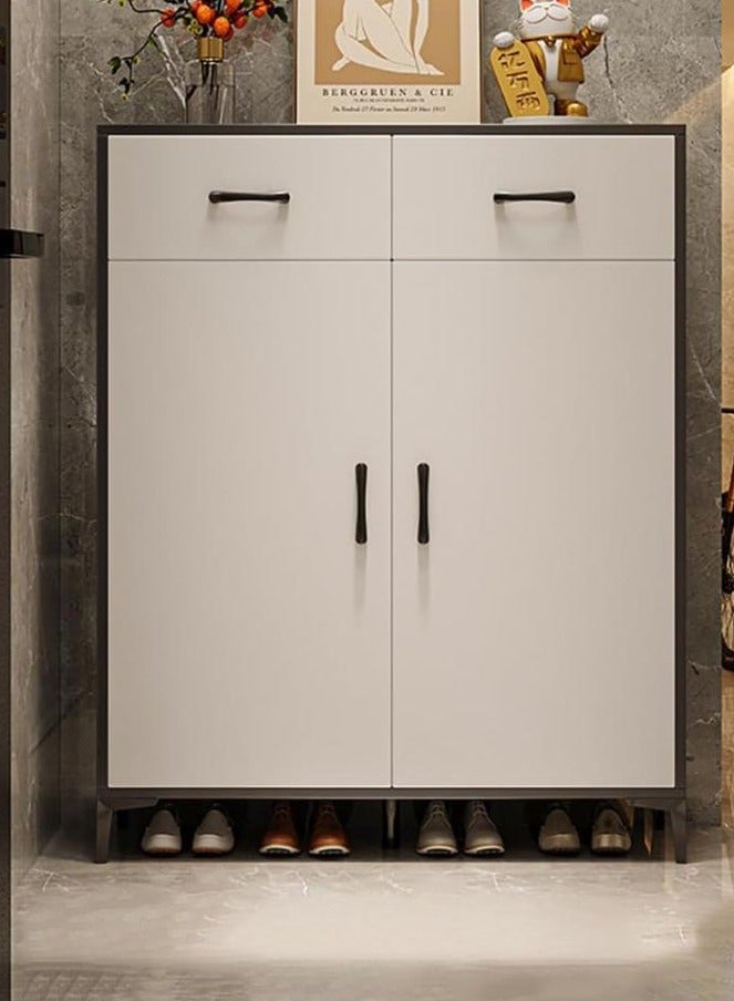 إيونتو خزانة أحذية عصرية مقاس 100 سم مع درجين صامتين وخزانتين ببابين - لونان رمادي داكن ورمادي فاتح، أرجل معدنية، 5 أرفف قابلة للتعديل للتخزين المنظم - Image 1