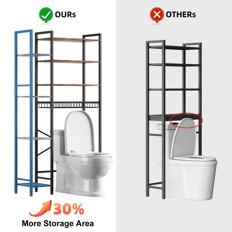 Kalrin 8-Tier Over The Toilet Storage with Side Rack, Over Toilet Storage Rack with Adjustable Shelf & Drain Basket, Freestanding Bathroom Organizer for Balcony, Laundry (Vintage Brown) - Image 2