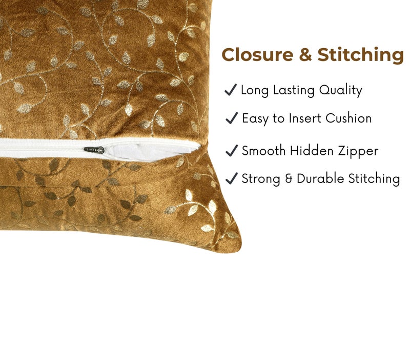 RD TREND® Premium Velvet Cushion Covers Set of 5 | Soft Decorative Throw Pillow Covers for Sofa, Bed & Living Room | Cushion Cover 18 inch x 18 inch (45x45 cm) Golden Brown - Image 4