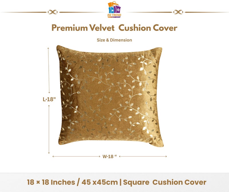 RD TREND® Premium Velvet Cushion Covers Set of 5 | Soft Decorative Throw Pillow Covers for Sofa, Bed & Living Room | Cushion Cover 18 inch x 18 inch (45x45 cm) Golden Brown - Image 2