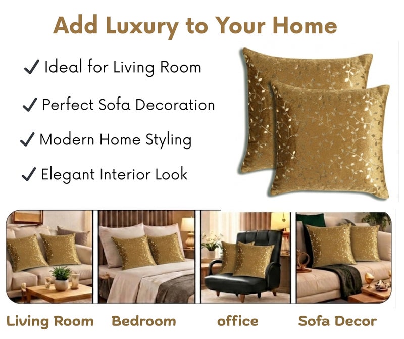 RD TREND® Premium Velvet Cushion Covers Set of 5 | Soft Decorative Throw Pillow Covers for Sofa, Bed & Living Room | Cushion Cover 18 inch x 18 inch (45x45 cm) Golden Brown - Image 3