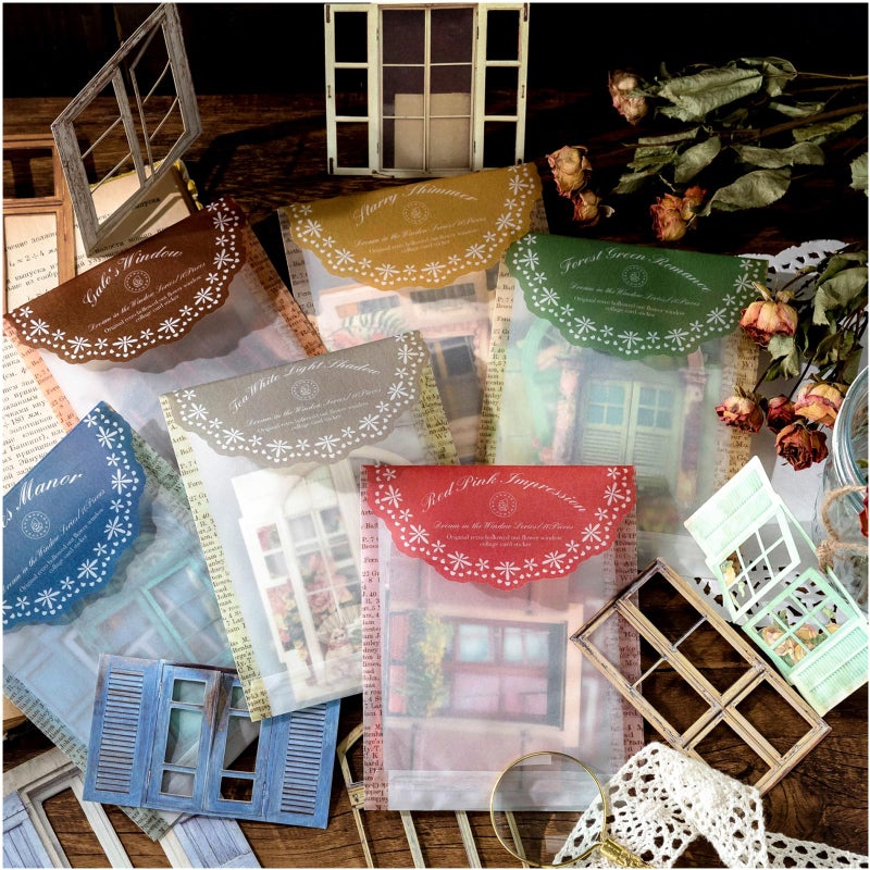 Diuhofart ملصقات قصاصات ورق الألبوم العتيق من ديهوفارت 60 قطعة ذاتية اللصق لإطارات النوافذ الزخرفية لمستلزمات الألبوم الفني وصنع البطاقات والتجميعات