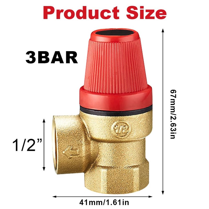 Generic 1/2 Inch Safety Valve Relief Valves, G1/2 Inch Female Thread Brass Pressure Reducing Valve, DN15 Diaphragm Safety Valve, 3 Bar 1/2 Inch Internal Thread Bleed Valve for Water, Oil, Gas, Water Heater  - Image 2