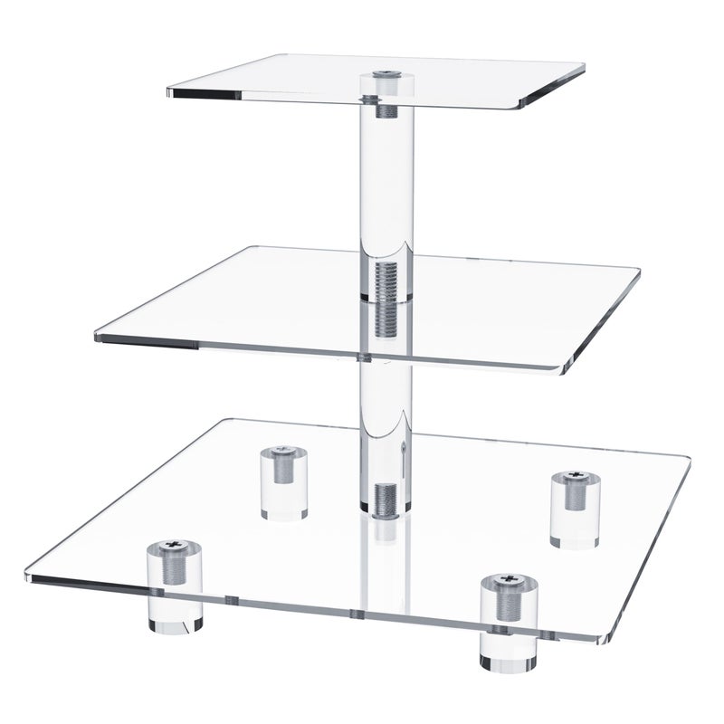 حامل كعك مربع شفاف من أكريليك قوي 3 طبقات لعرض الحلويات