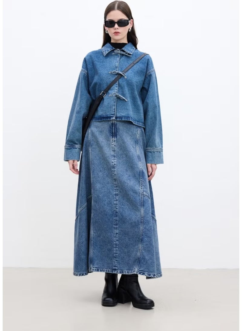 Manuka Lace-Up Denim Blouse Blue - Image 2
