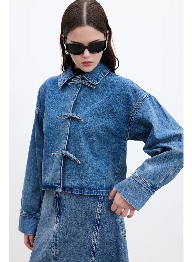 Manuka Lace-Up Denim Blouse Blue - Image 1