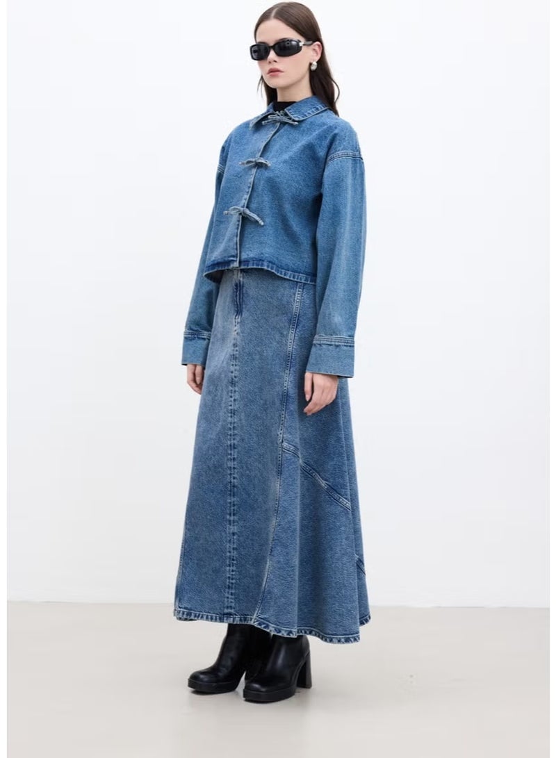 Manuka Lace-Up Denim Blouse Blue - Image 5