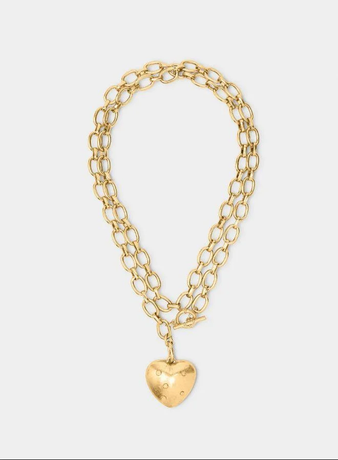 بارفوا عقد طويل من الأربطات مع قلادة قلب ذهبية