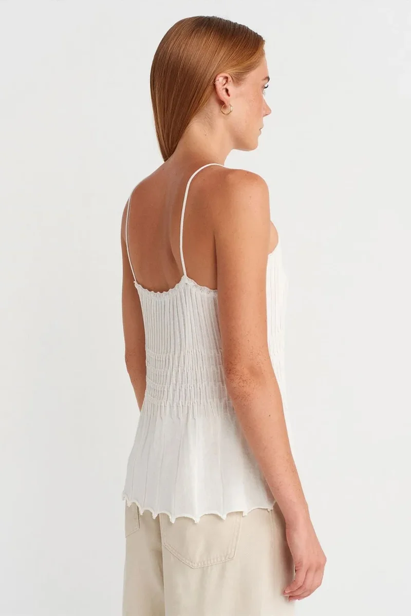 Dilvin White DILVIN Ribbed Sleeveless V-neck Blouse for Women | Best Price UAE
