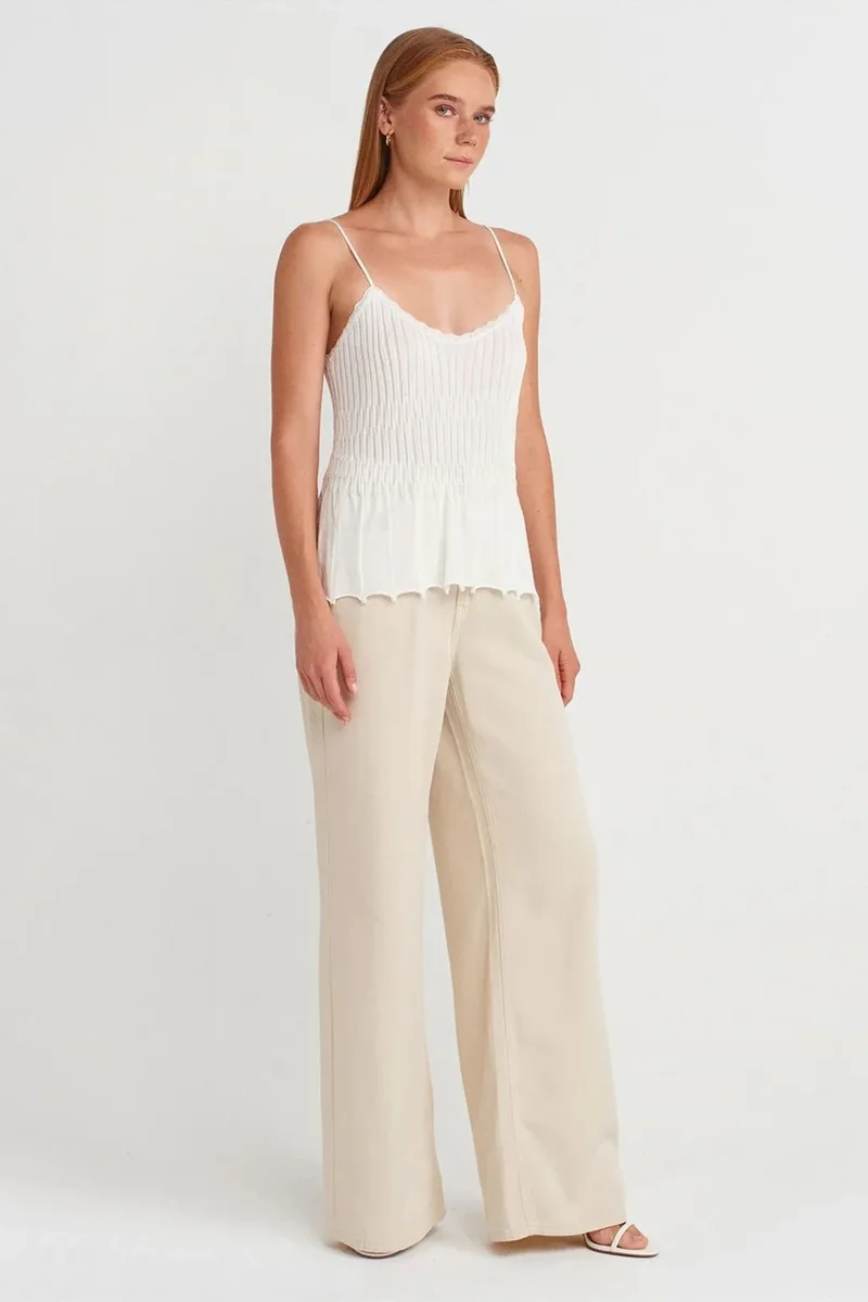 Dilvin White DILVIN Ribbed Sleeveless V-neck Blouse for Women | Best Price UAE