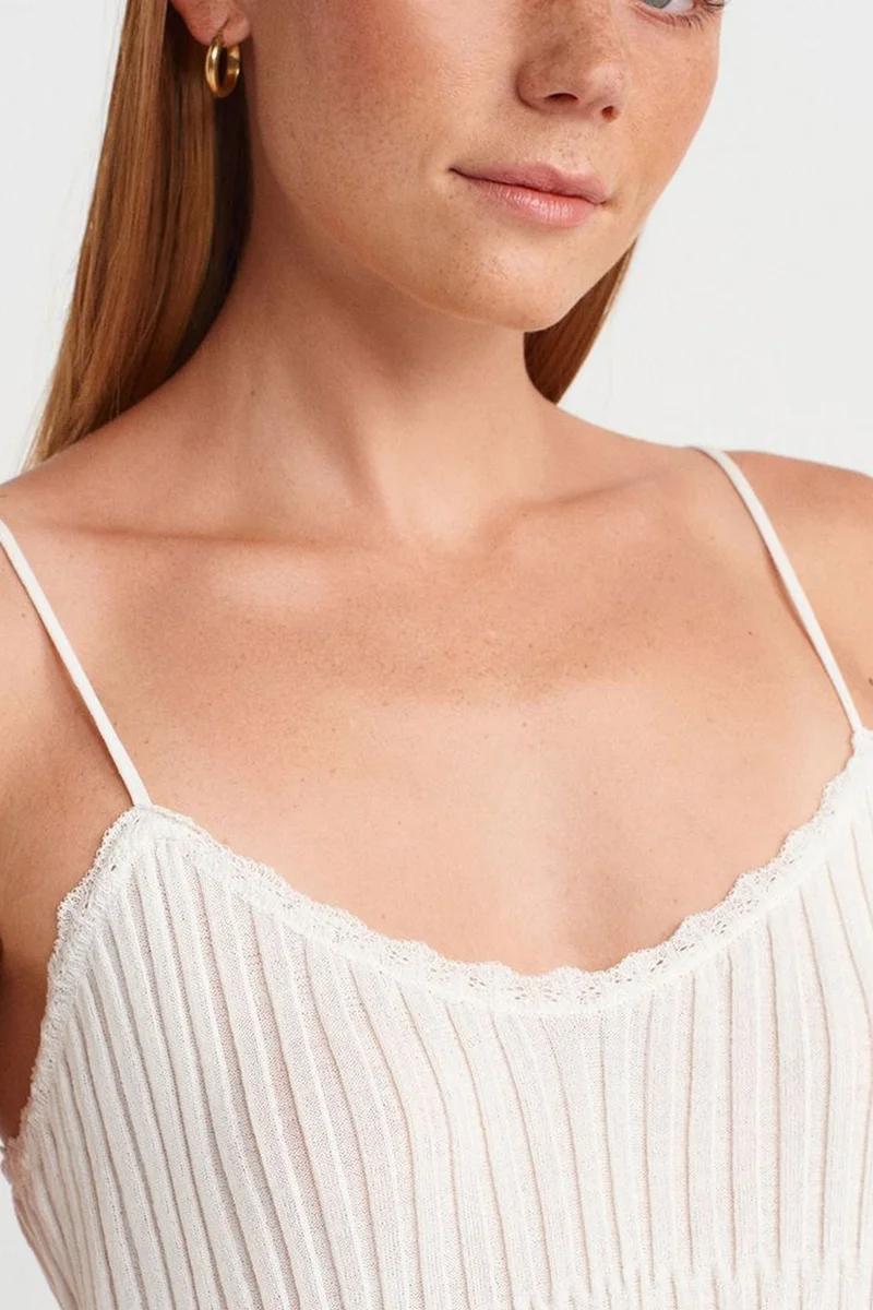 Dilvin White DILVIN Ribbed Sleeveless V-neck Blouse for Women | Best Price UAE