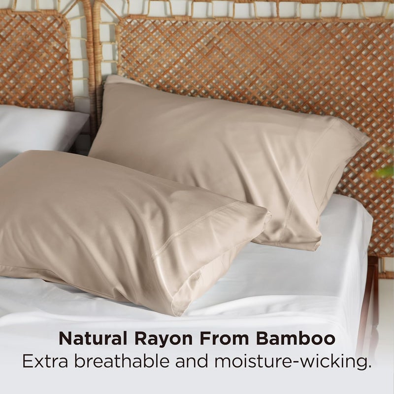 Bedsure Cooling Pillow Cases Standard Size Set of 2, Rayon Derived from Bamboo Cooling Pillowcase for Hot Sleepers, Soft & Silky Pillow Covers with Envelope Closure, Gifts, Khaki, 20x26 Inches - Image 3