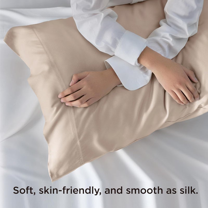 Bedsure Cooling Pillow Cases Standard Size Set of 2, Rayon Derived from Bamboo Cooling Pillowcase for Hot Sleepers, Soft & Silky Pillow Covers with Envelope Closure, Gifts, Khaki, 20x26 Inches - Image 4