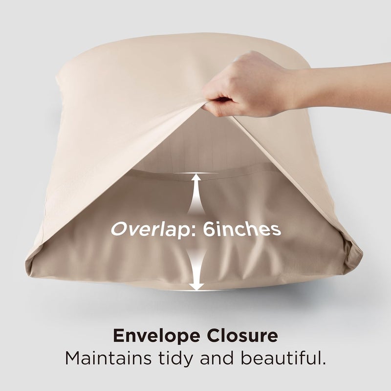 Bedsure Cooling Pillow Cases Standard Size Set of 2, Rayon Derived from Bamboo Cooling Pillowcase for Hot Sleepers, Soft & Silky Pillow Covers with Envelope Closure, Gifts, Khaki, 20x26 Inches - Image 5