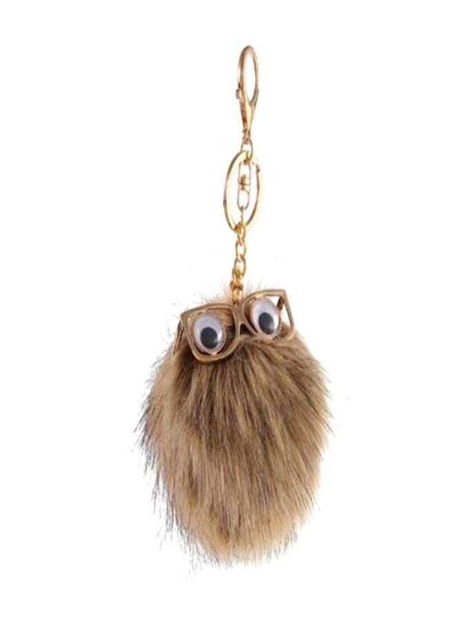 NIBEMINENT Personalized Emoji Fox Fur With Eyes Glasses Keychain Brown 