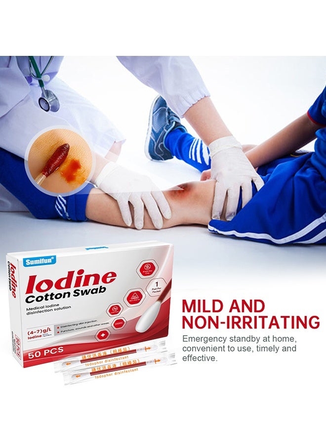 Sumifun 50PCS Iodophor Disposable Cotton Swabs For Emergency Disinfection, Individually Packaged Iodophor Cotton Swabs, For Wound Skin Cleansing Bruise Home Outdoor Travel Sports Emergency Use - Image 4