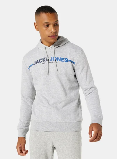 جاك اند جونز Logo Relaxed Fit Hoodie