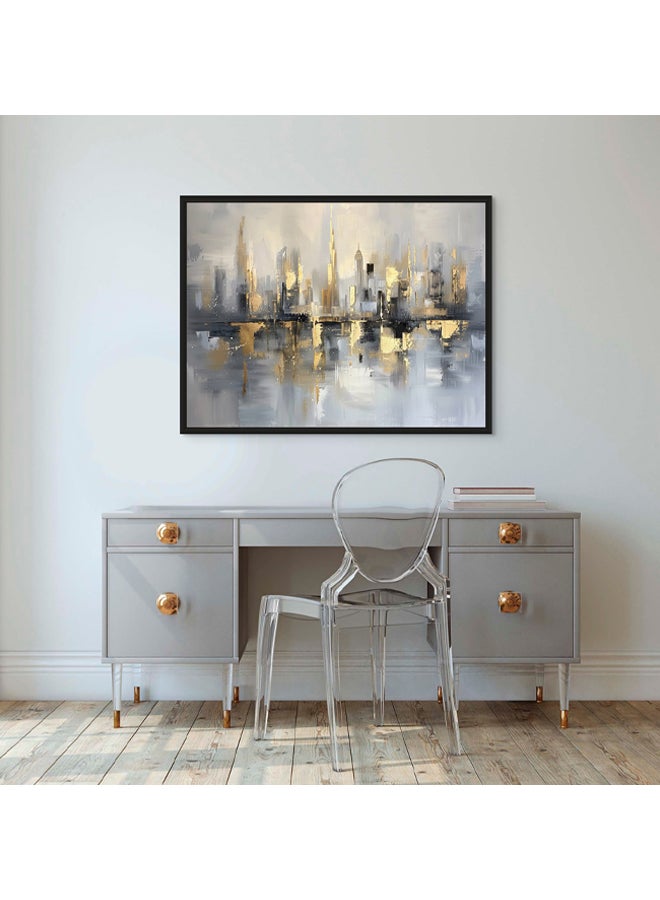 Art Decor Art Decor Framed Canvas Abstract Painting Print of Dubai Skyline Black Blue and Gold Colors Dubai Wall Art Print Wall Decor for Office Living Room Bedroom Gifting - Image 2
