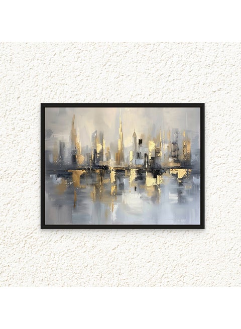 Art Decor Framed Canvas Abstract Painting Print of Dubai Skyline Black Blue and Gold Colors Dubai Wall Art Print Wall Decor for Office Living Room Bedroom Gifting