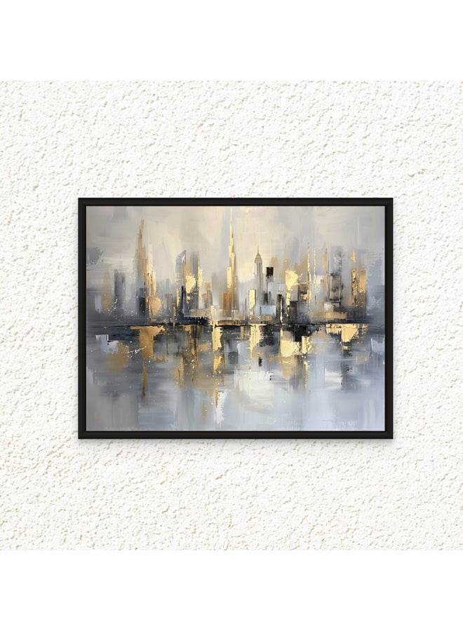 Art Decor Art Decor Framed Canvas Abstract Painting Print of Dubai Skyline Black Blue and Gold Colors Dubai Wall Art Print Wall Decor for Office Living Room Bedroom Gifting - Image 1
