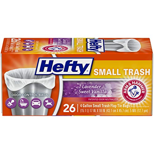 Hefty Small Garbage Bags, Flap Tie, Lavender & Sweet Vanilla Scent, 4 Gallon, 26 Count - Image 1
