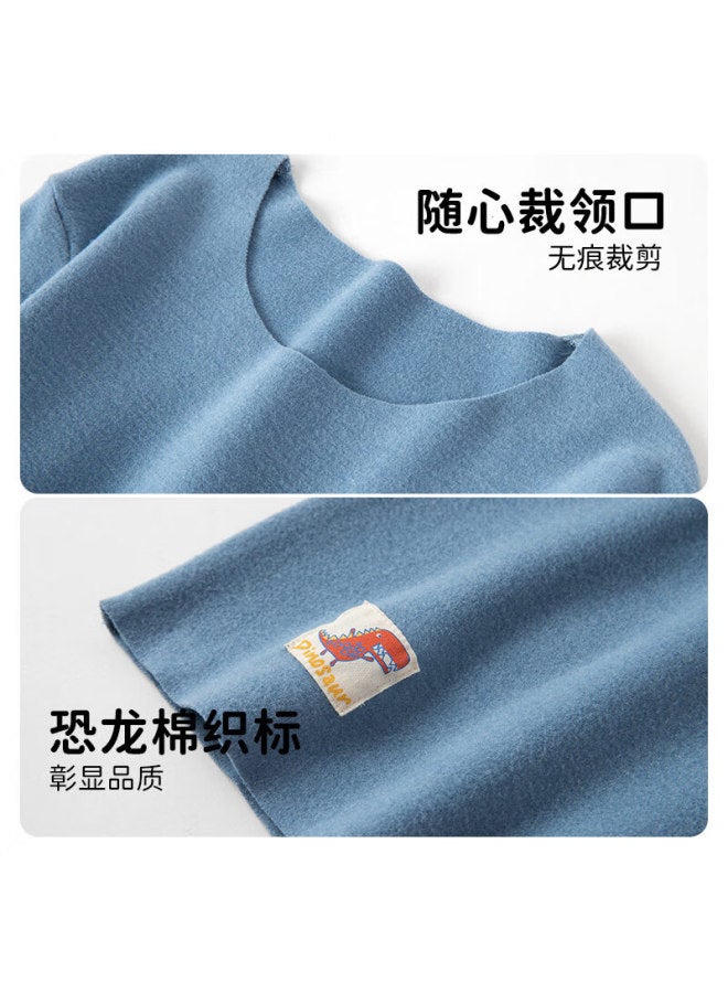 Top melon Dingguagua Children's Thermal Velvet Warm Underwear Set Autumn Winter Boys Long Johns Blue 130 - Image 2