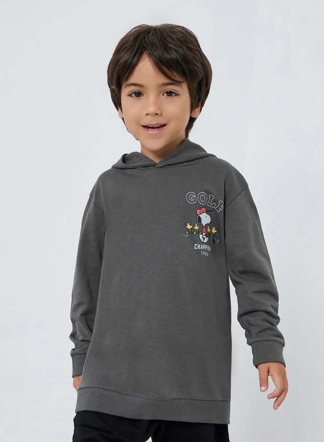 Styli Kids Grey Snoopy Print Cotton Hoodie
