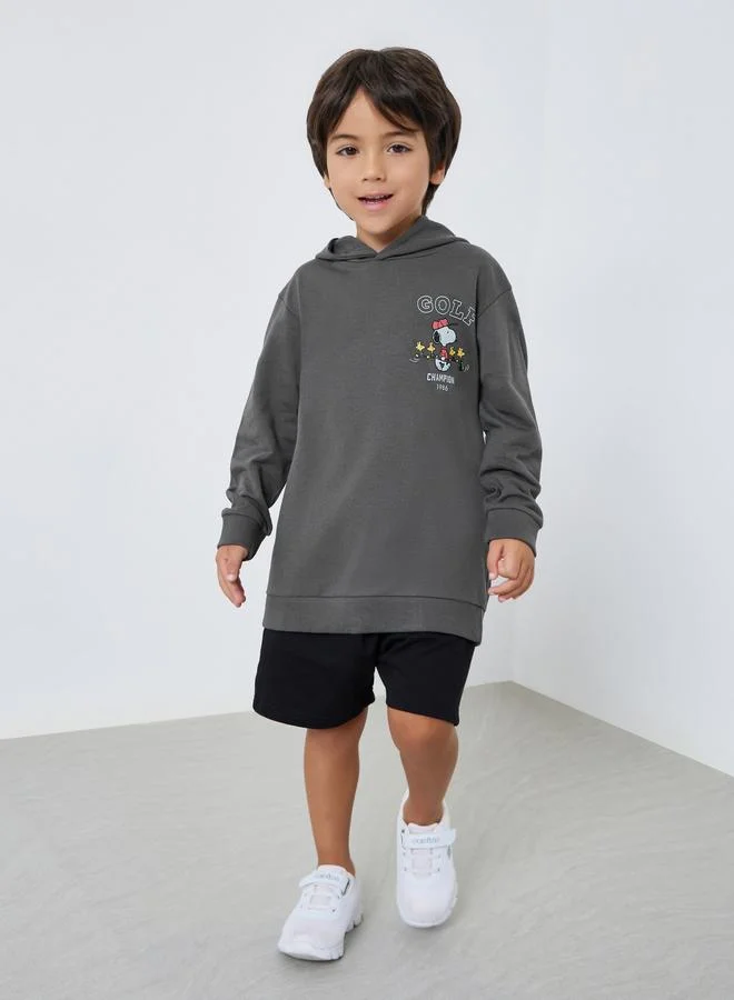 Styli Kids Grey Snoopy Print Cotton Hoodie