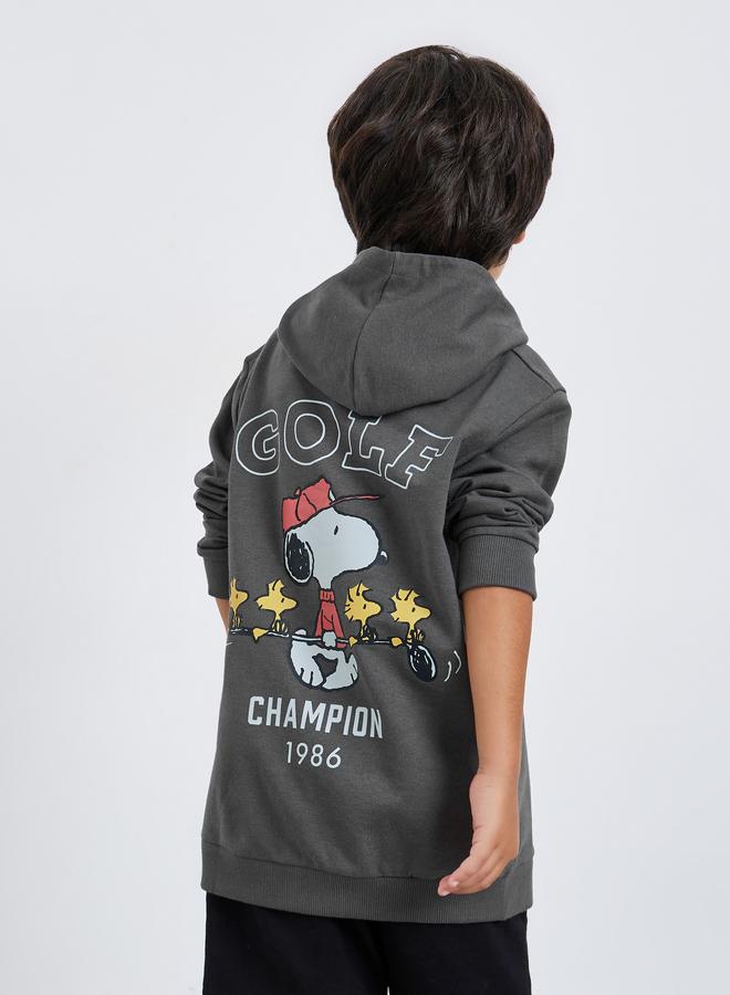 Styli Kids Grey Snoopy Print Cotton Hoodie - Image 3