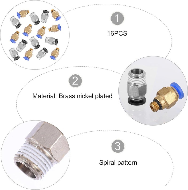 GANAZONO 16pcs 3d Printer Pneumatic Quick Connect Fittings Straight Air Hose Push-to-connect Metal Tube Adapters for 3d Printer Pneumatic Systems - Image 3
