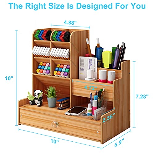 Marbrasse Upgraded Wooden Pencil Holder, Pen Organizer for Desk, Easy Assembly, Art Supply Organizer, Desktop Stationary (Cherry) - Image 3