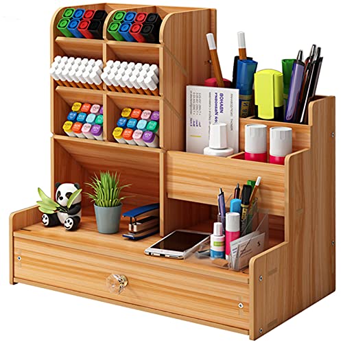 Marbrasse Upgraded Wooden Pencil Holder, Pen Organizer for Desk, Easy Assembly, Art Supply Organizer, Desktop Stationary (Cherry) - Image 1