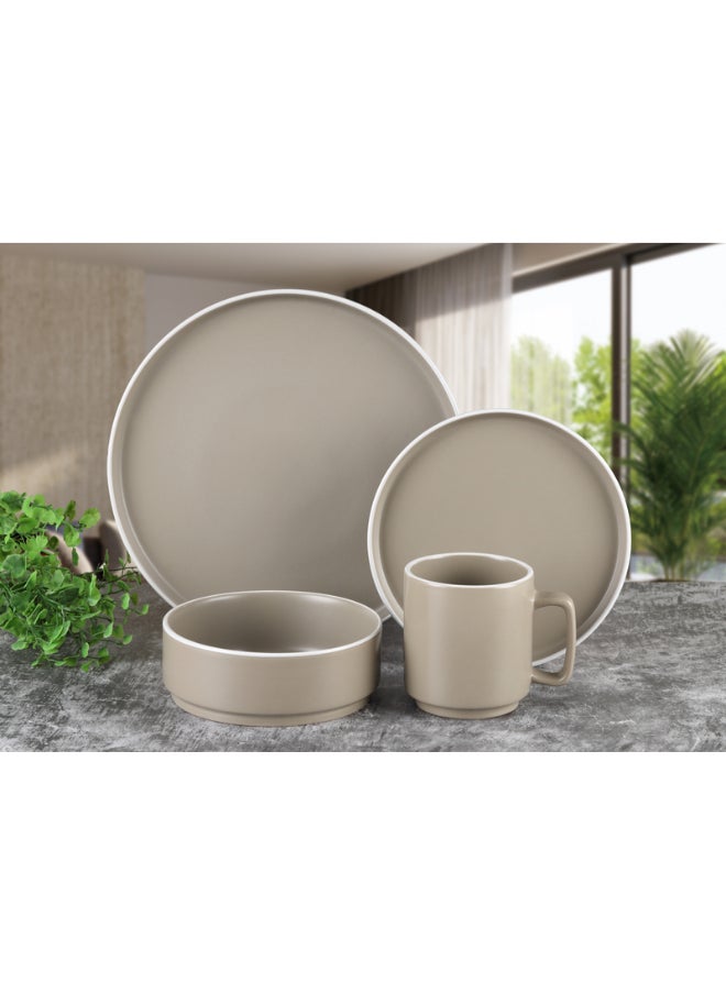 Bien Servi 16-Piece Contemporary Design Stoneware Dinner Set Beige 28.5 x 28.5 x 30 cm ST7578-BEIGE  - Image 1